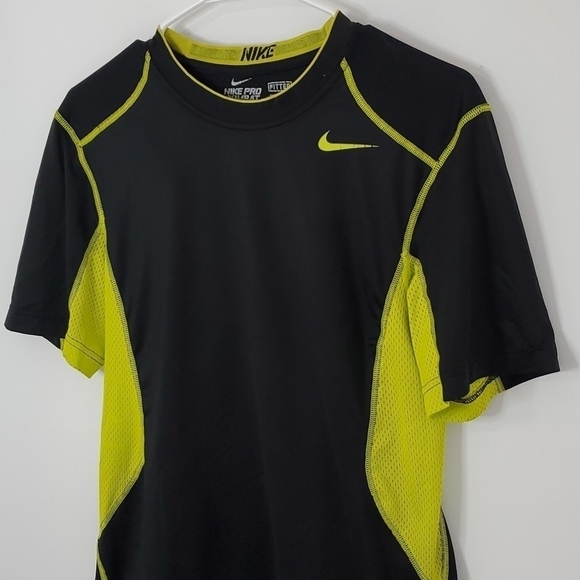 Nike Dri-fit small black and yellow fitted pro combat short sleeve shirt - Picture 2 of 6